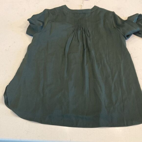 NEW Quince Washable Mulberry Silk Pleat Back 3/4 Puff Sleeve Blouse Green XS - Picture 10 of 10